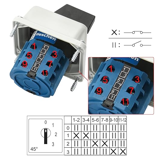 Changeover Switch 20A 4 Position 3 Phase 12 Terminals