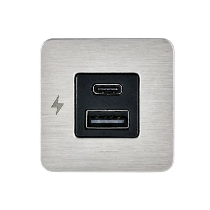 Scanstrut TILE - USB-A / USB-C Interiors Charging Socket 12/24V - Brushed Stainless Bezel SC-TILE-11